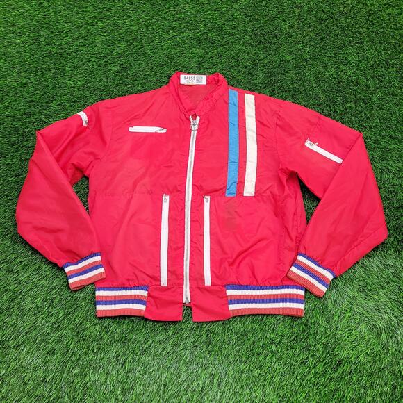 Vintage 80s Hippie MOD Zip Windbreaker Jacket L/XL 23x26 Red - Picture 1 of 13